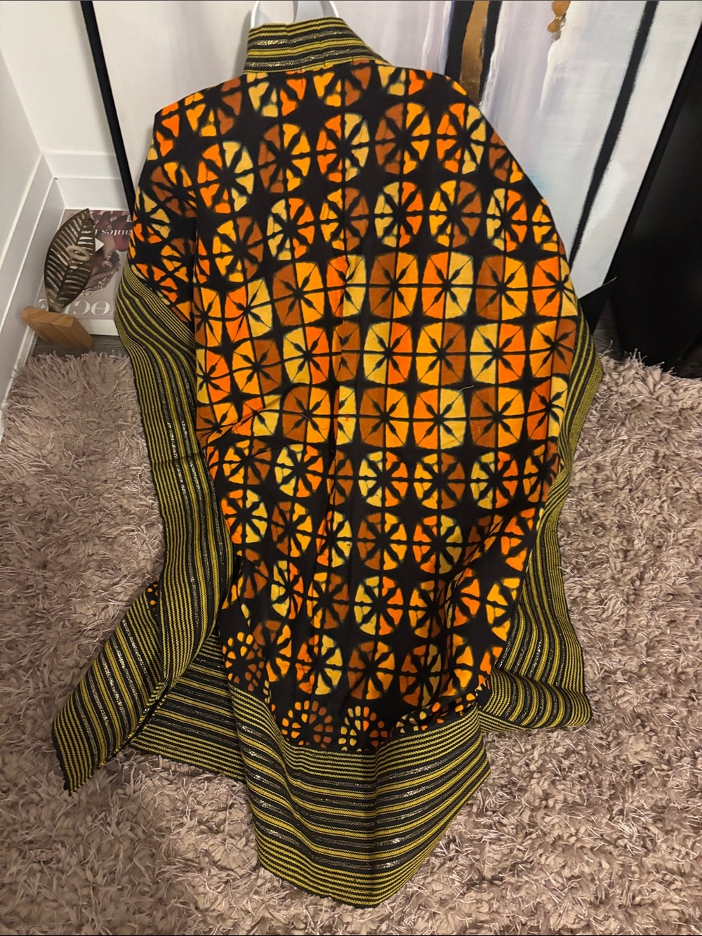 Vibrant Orange & Black Patterned Kimono Jacket - Picture 6 of 14